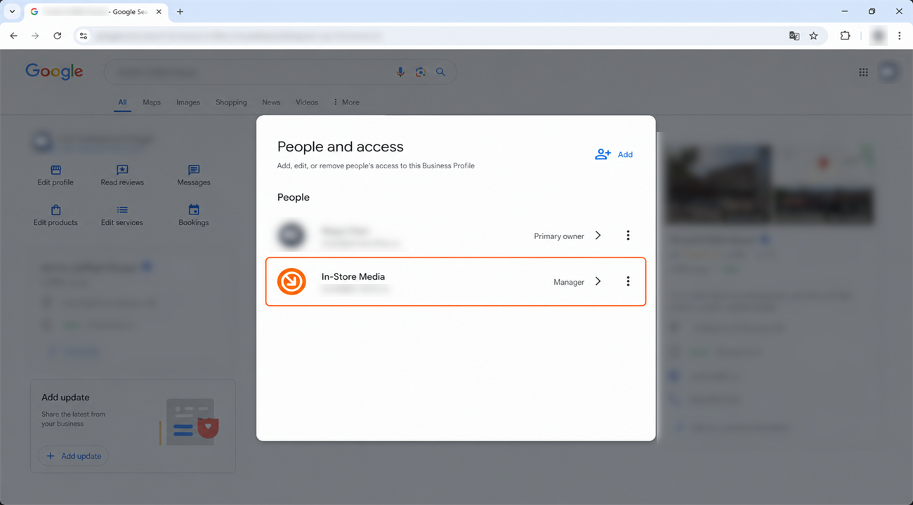 In-Store listed as a Manager on People and access