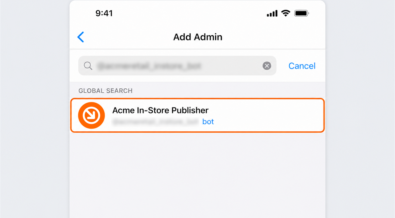 Searching for the In-Store bot username to add it