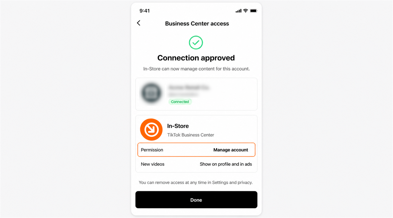 The account showing Manage account permission after linking