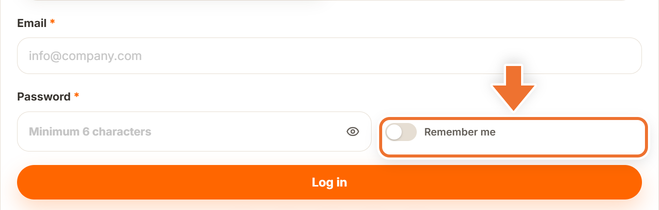Login tab with an arrow pointing to the Remember me switch