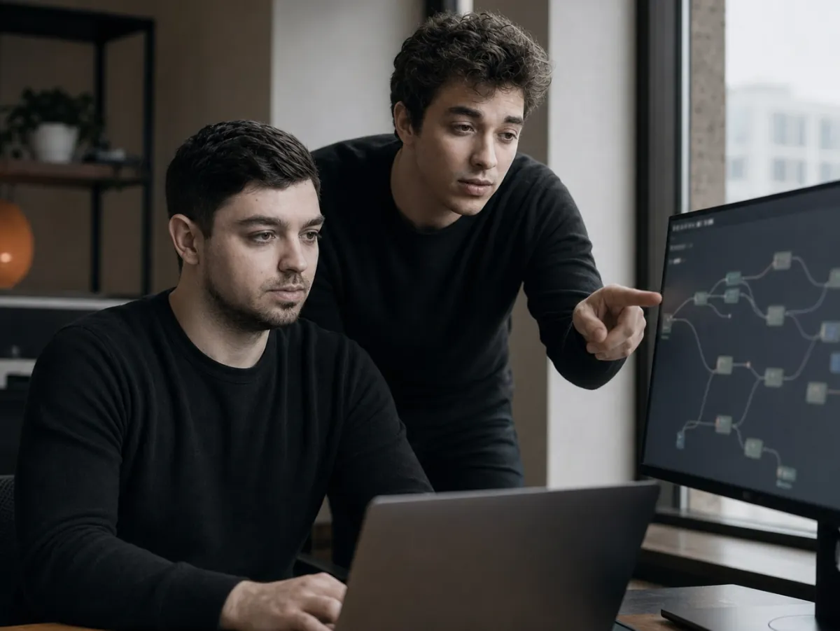 Artem Dryevov and Andrew Liashok of IN-STORE working on a custom automation