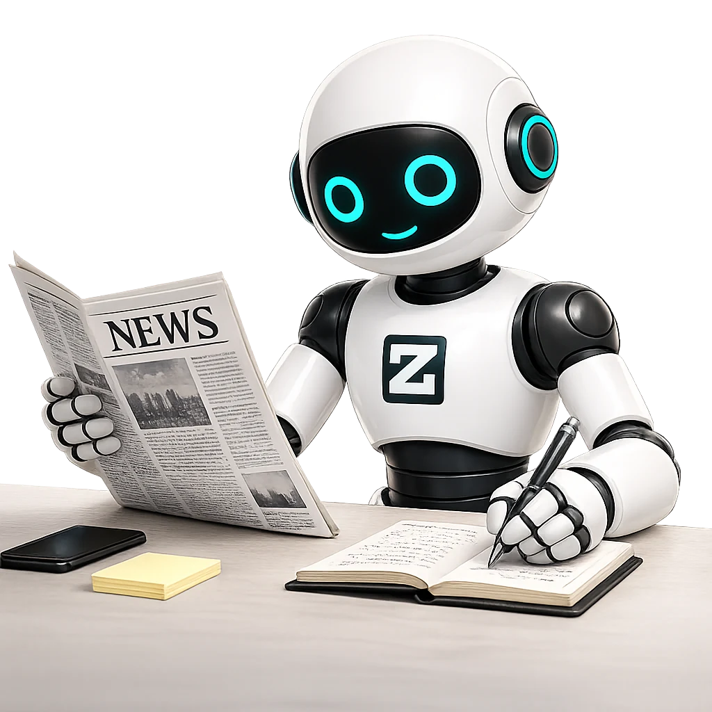 Zvika, the Zalvica robot, reading the news and taking notes