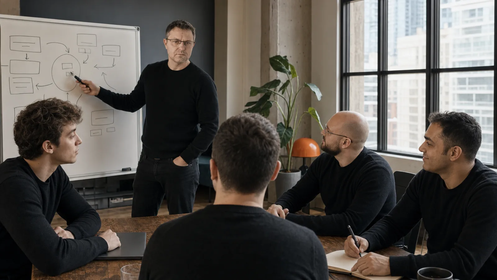 IN-STORE team Alex Makarov, Andrew Liashok, Artem Dryevov, Elnur Kasumov and Volodymyr Kravchuk planning client work